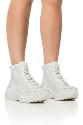 QUEENDOM WHITE HIGH TOP RHINESTONE SNEAKER