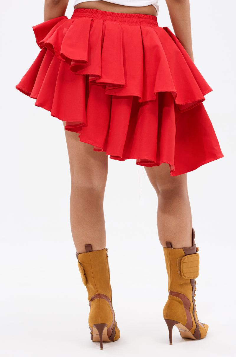 RUBY RED MINI PLEATED SKIRT