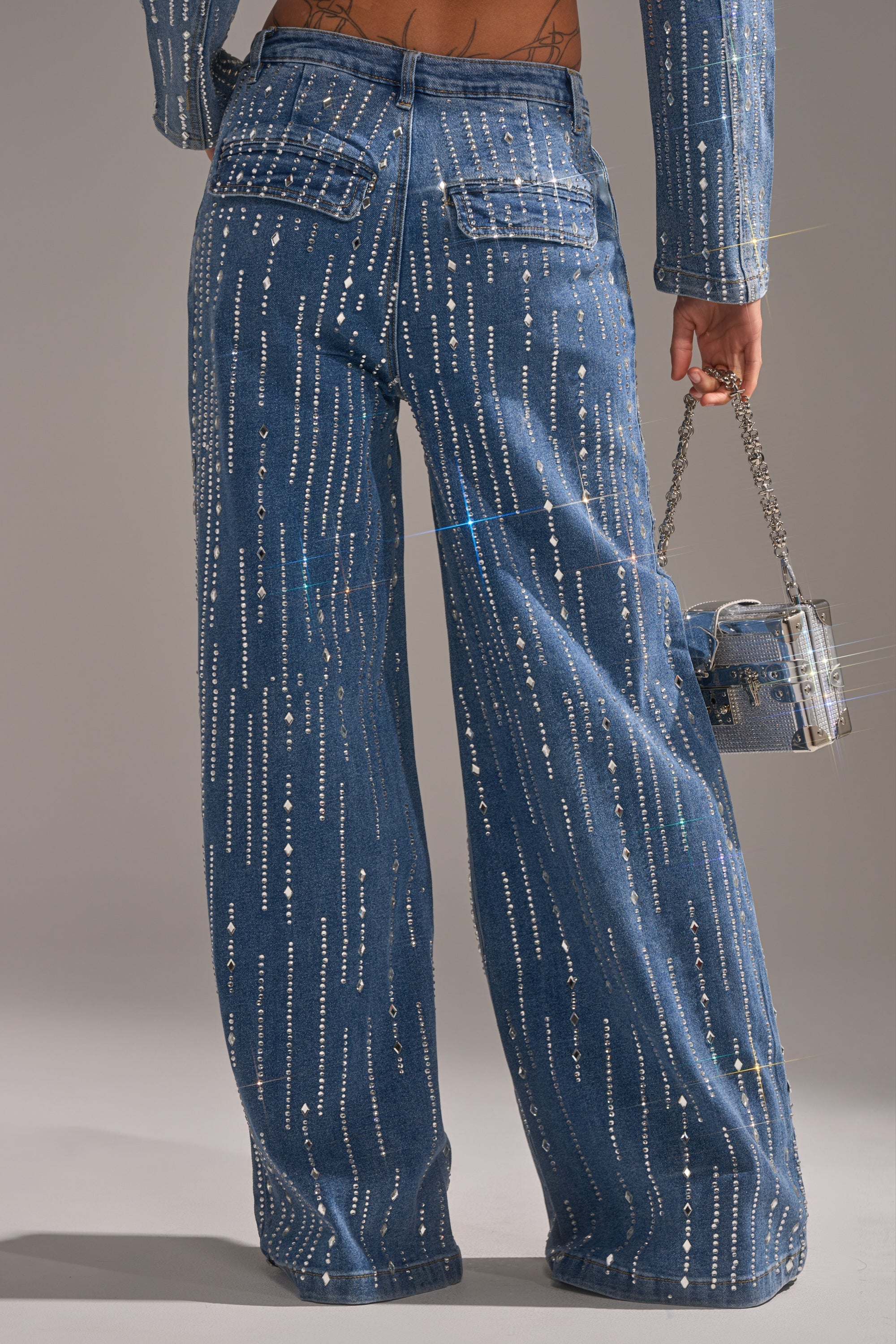 NEVER COME DOWN RHINESTONE DENIM