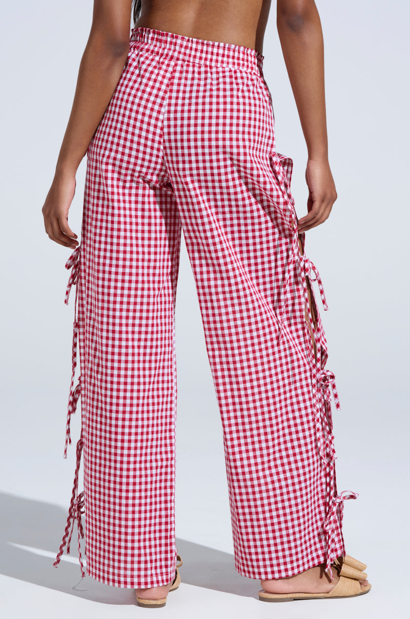LET ME LIVE GINGHAM SIDE TIE PANT