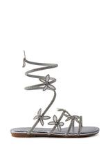 AKIRA ALBUS SILVER COIL RHINESTONE FLAT SANDAL