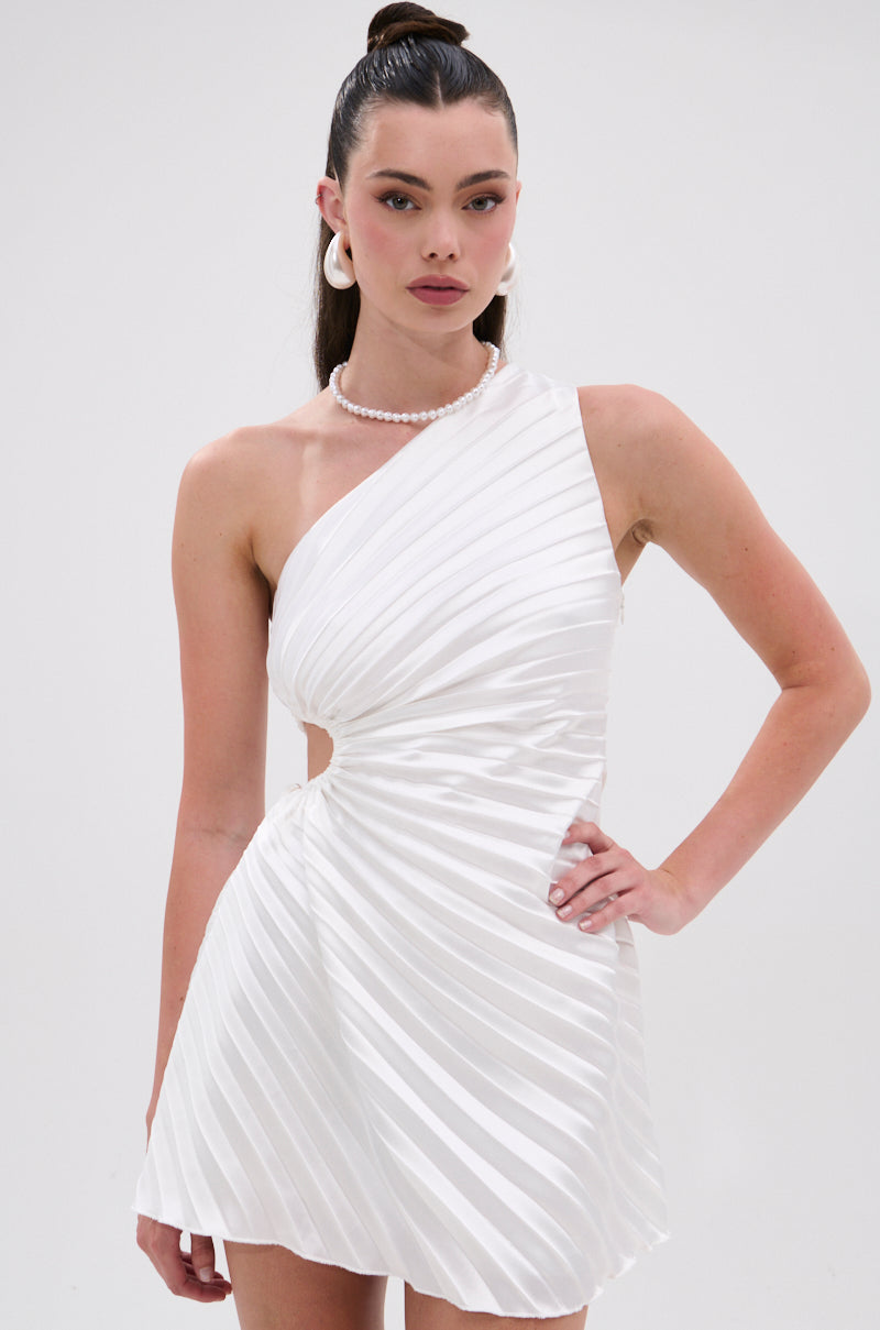 MAKE IT WORK PLEATED MINI DRESS IN WHITE