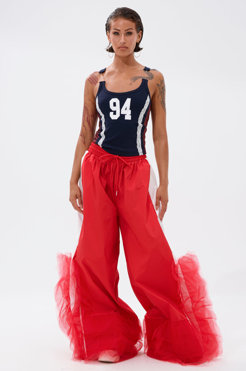 FEELING LIKE A BOSS TRACK PANT WITH TULLE TRIM IN RED