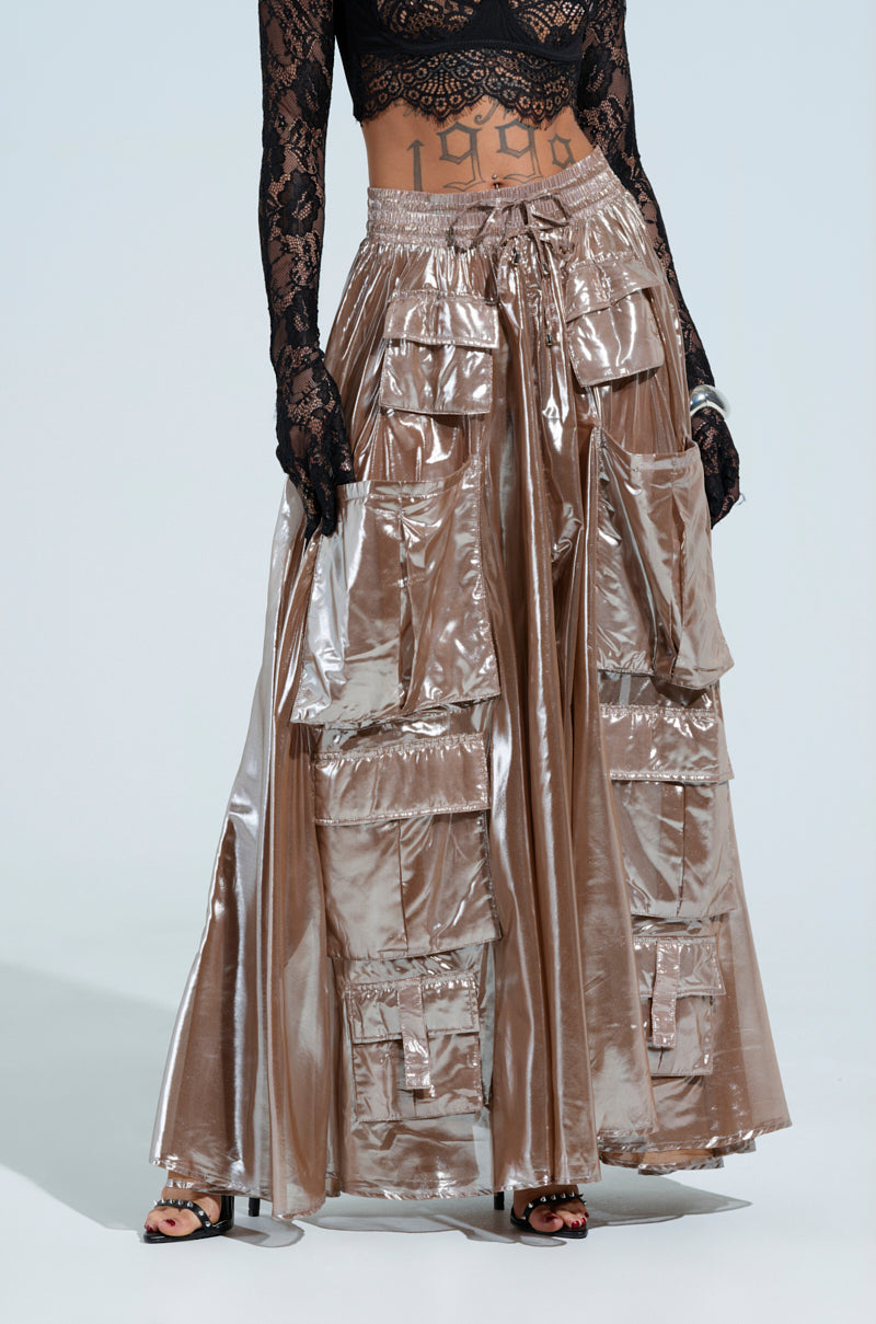 ALL I NEED METALLIC MAXI CARGO SKIRT