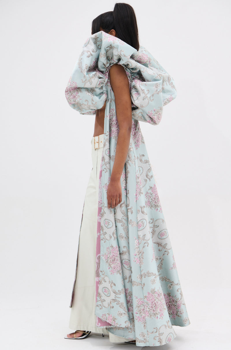 FEELING HEAVENLY BROCADE SHORT SLEEVE BLOUSE