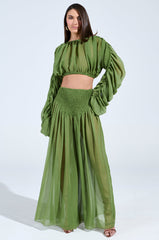 LAURA RUCHED PALAZZO PANT IN GREEN