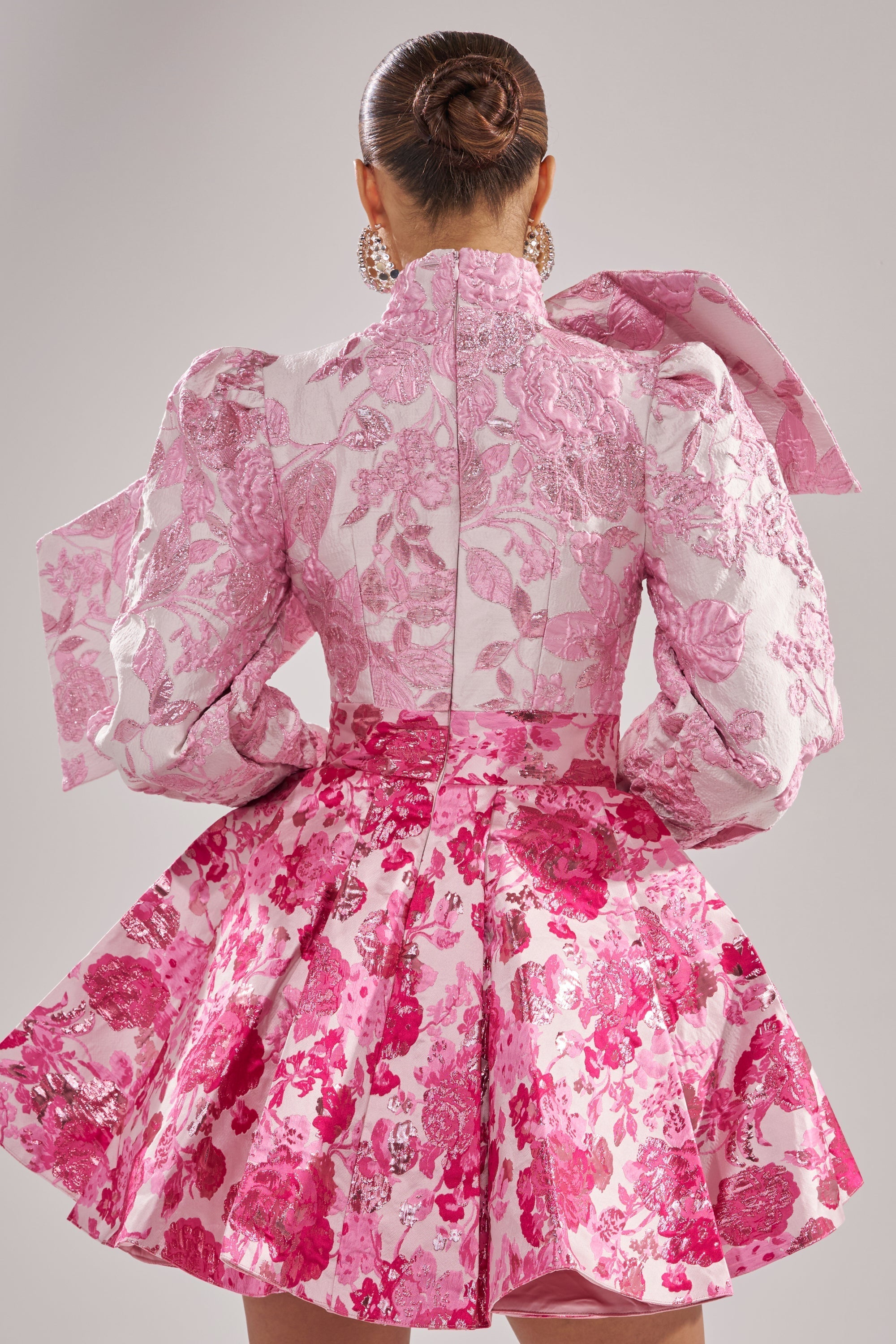 RENAISSANCE TWO-TONE BROCADE MINI DRESS IN PINK