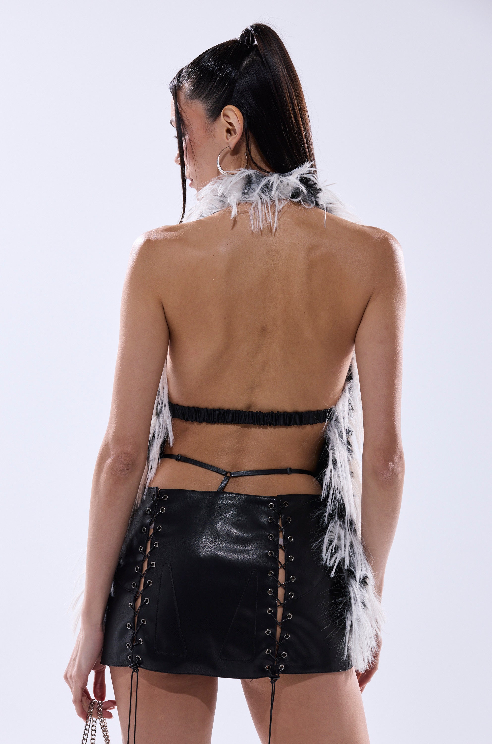 ROUGHED UP FUR HALTER TOP
