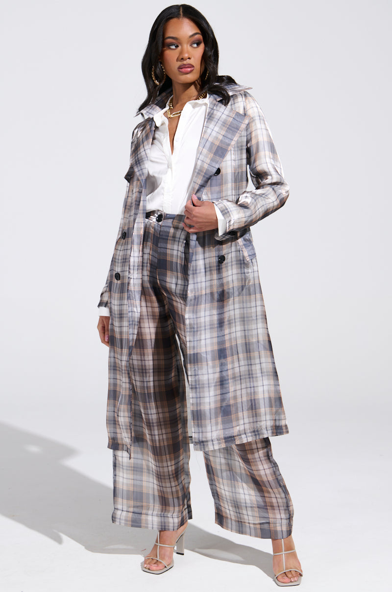 PLAID ABOUT YOU SHEER TRENCH