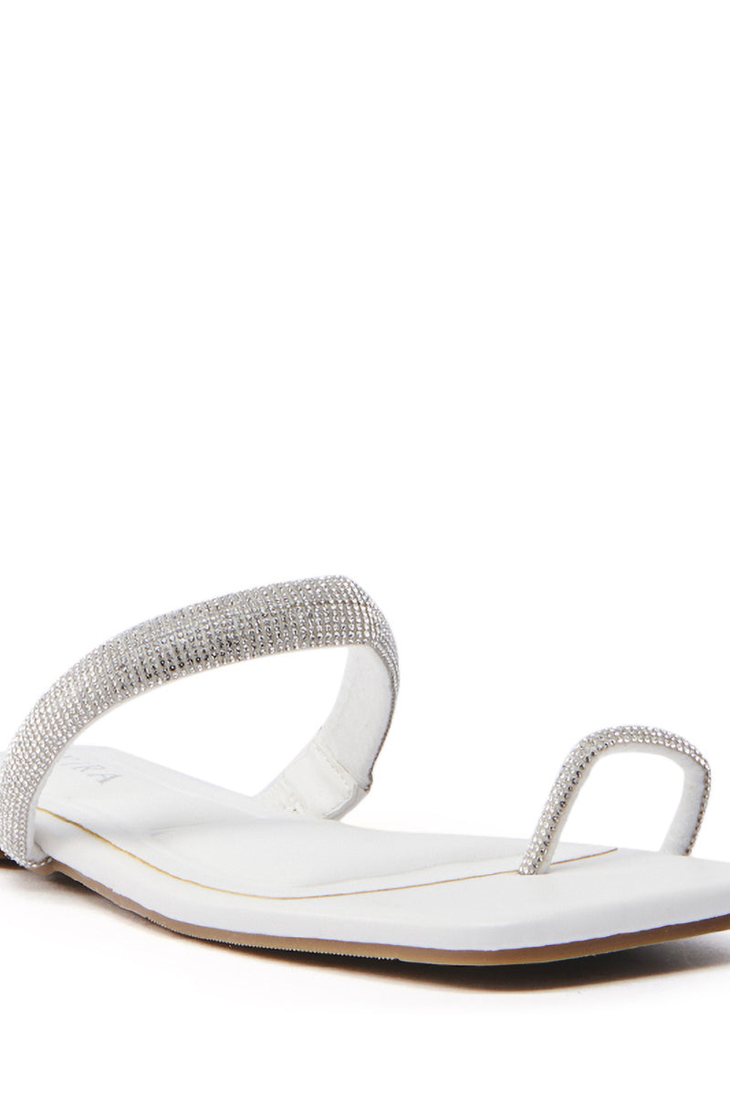 AKIRA LAVEDA WHITE EMBELLISHED FLAT SANDAL