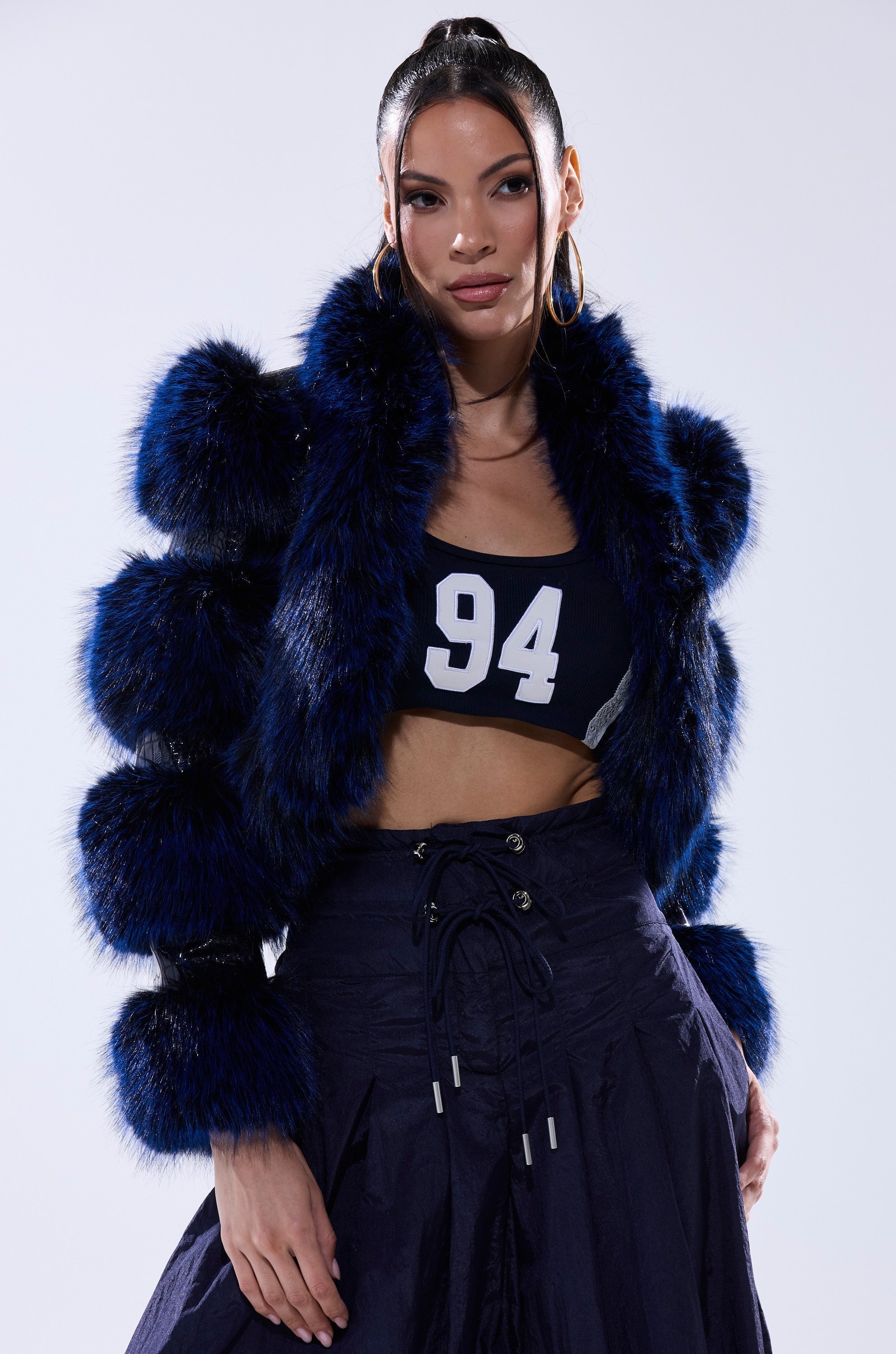 LOVERBOY FUR TRIM MOTO IN NAVY CROC