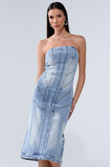 BROOKLYN BADDIE DENIM MIDI DRESS