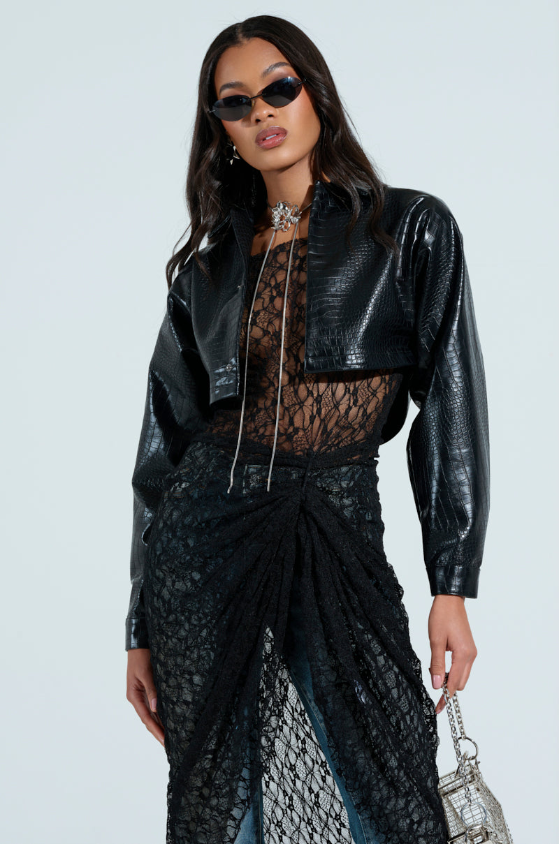 NATALIA CROCODILE PU BUTTON DOWN SHIRT