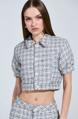 LULU SHORT SLEEVE TWEED BLOUSE