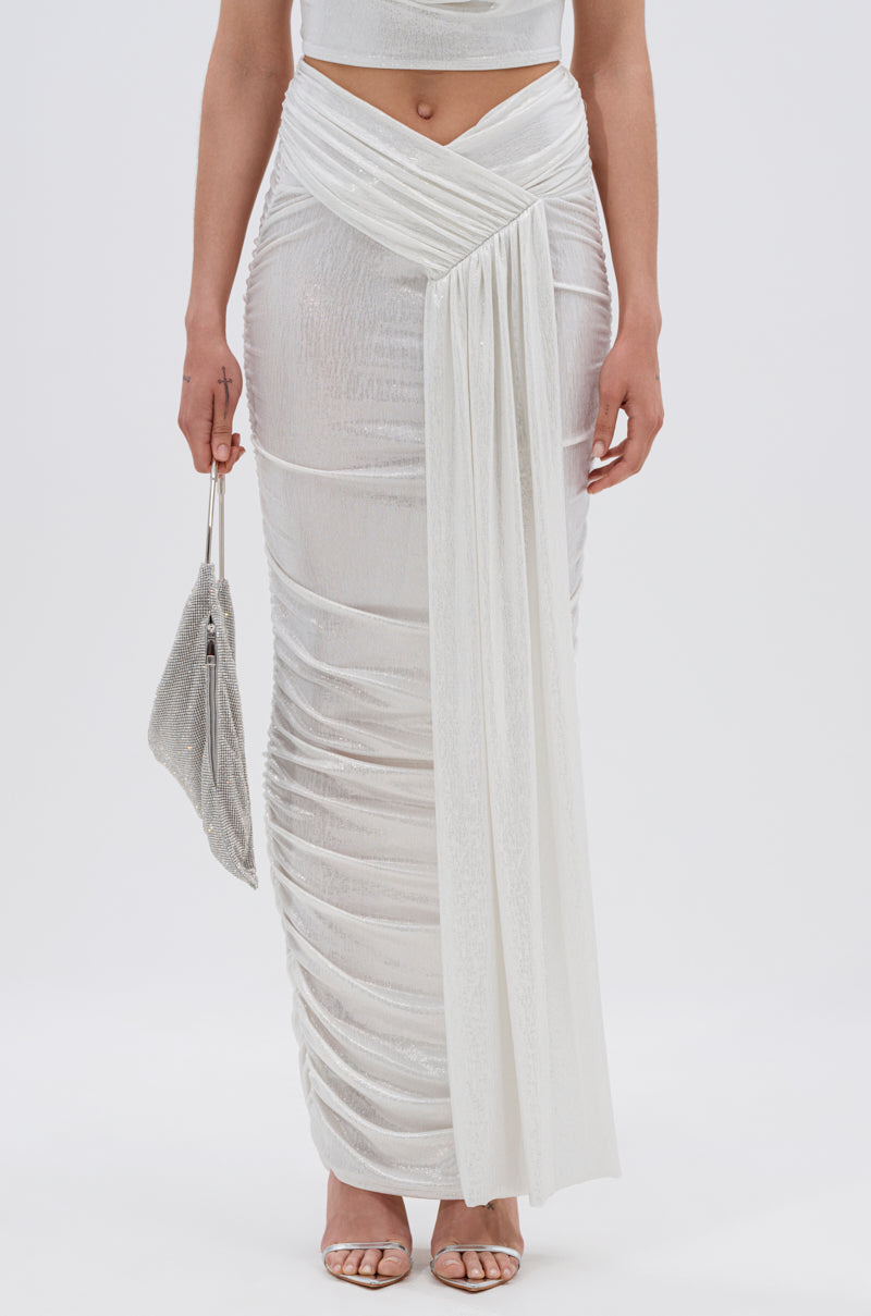 ALL OF THE GLAMOUR SLINKY MAXI SKIRT IN WHITE