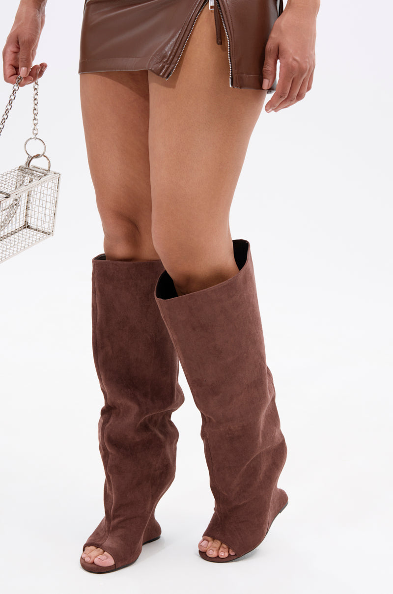 AZALEA WANG VINCENT BROWN SUEDE OPEN TOE BOOT