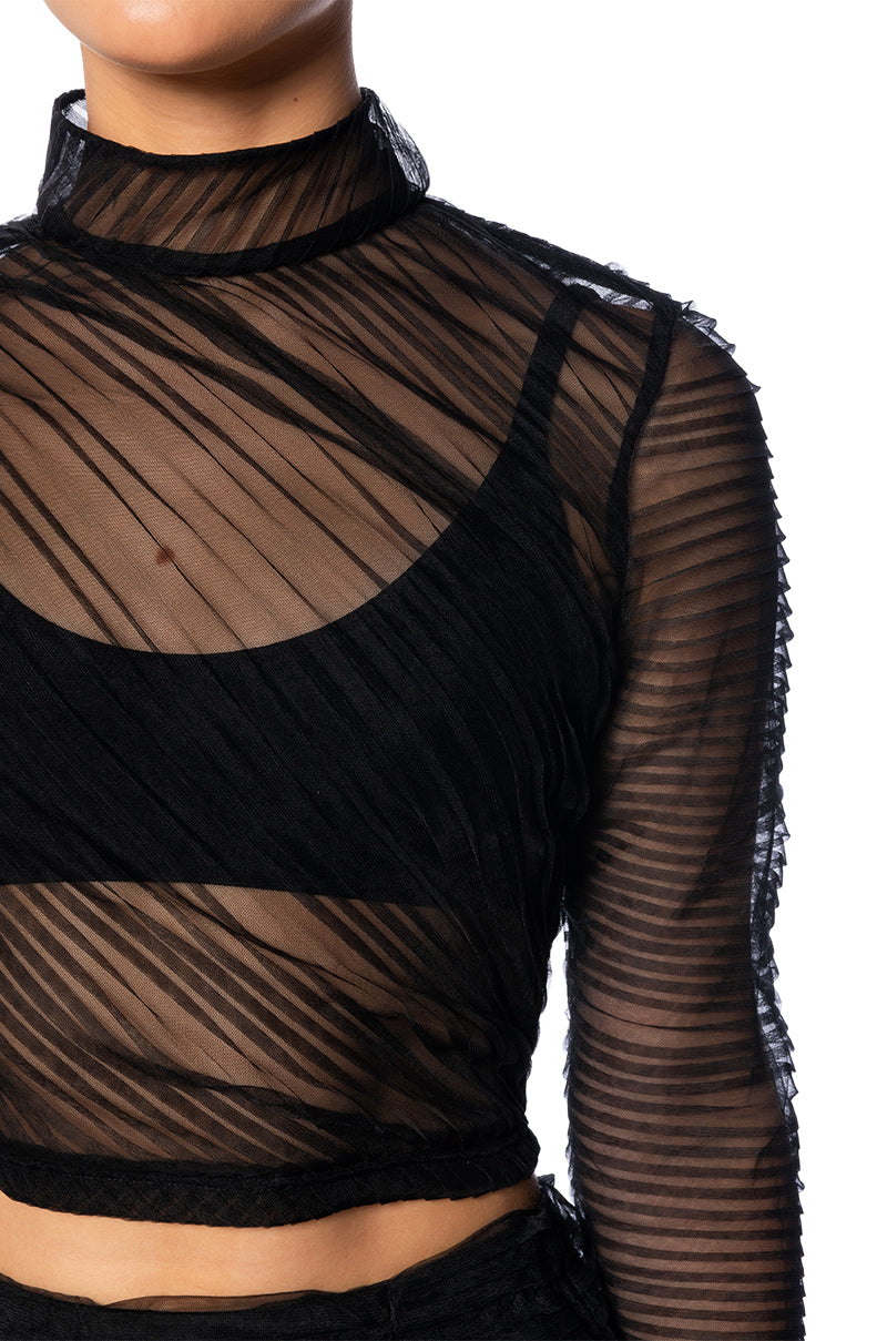 AT THE GALA FLOUNCED TULLE BLOUSE