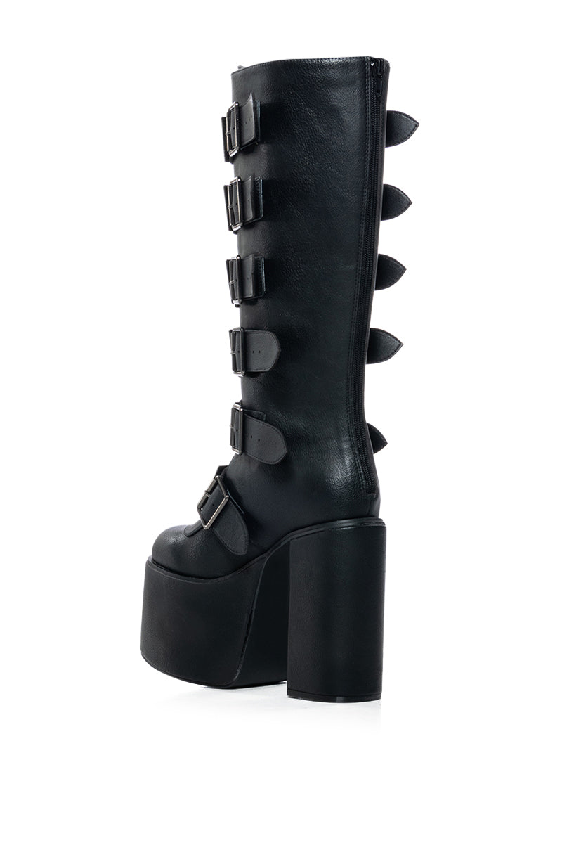 ITS FATE EMBELLISHED KNEE HIGH BUCKLE BOOT IN BLACK