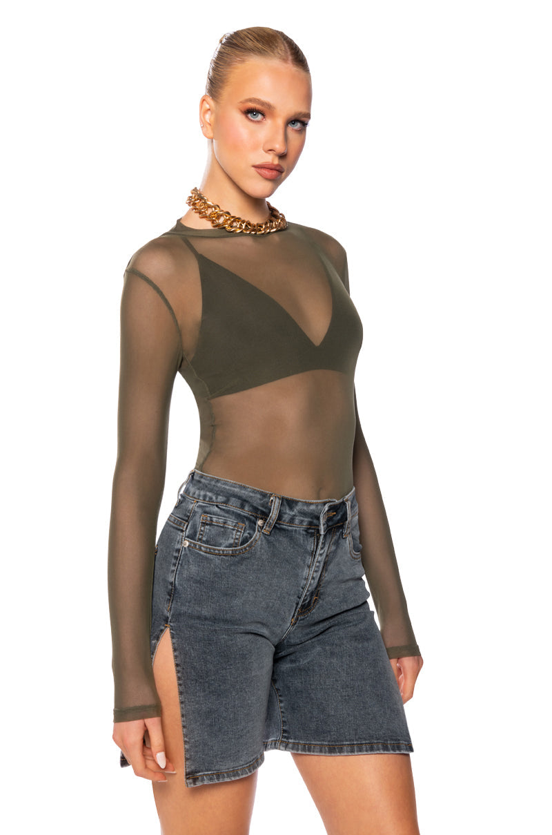 PAXTON SEXY SINGLE MESH LONG SLEEVE BODYSUIT