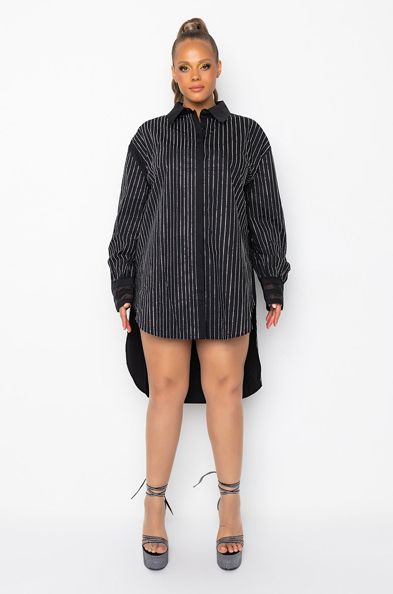 PLUS NO BASIC DAYS BUTTON UP DRESS WITH RHINESTONE DETAIL